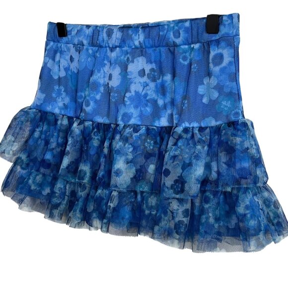 Justice Girls Blue Floral Tiered Mesh Skort Ruffle Pull-On Size 14 - Picture 1 of 9